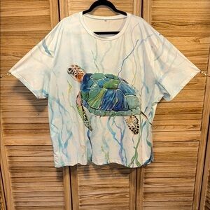 Temu Sea Turtle Graphic Seaweed Ocean Blouse 5X